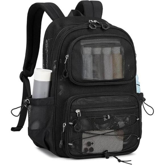 Heavy Duty Mesh Backpack See Through School Travel Beach Sports Gym Transparent - Picture 7 of 7